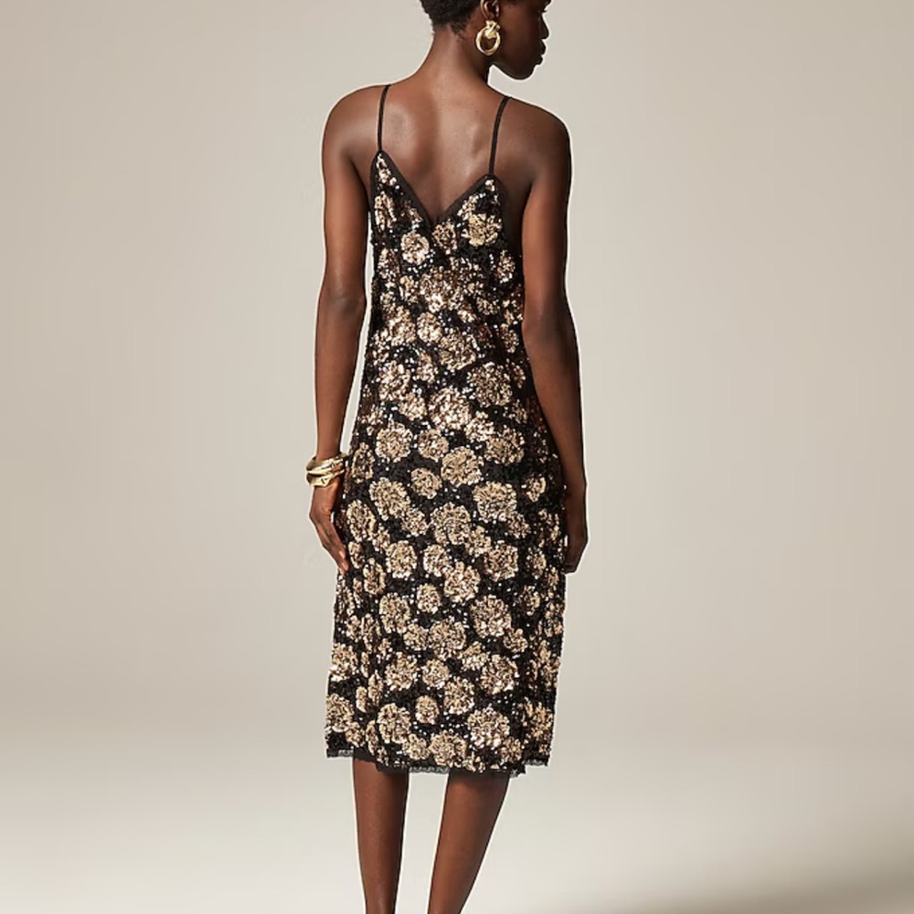 J. Crew Black and Gold Floral Backless Dress